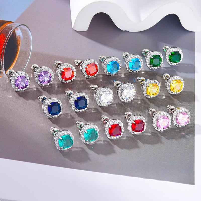 Korean Style Light Luxury Versatile Square Zircon Earrings with A Grand and High End Feel Simple Temperament Internet Famous Fashion Earrings