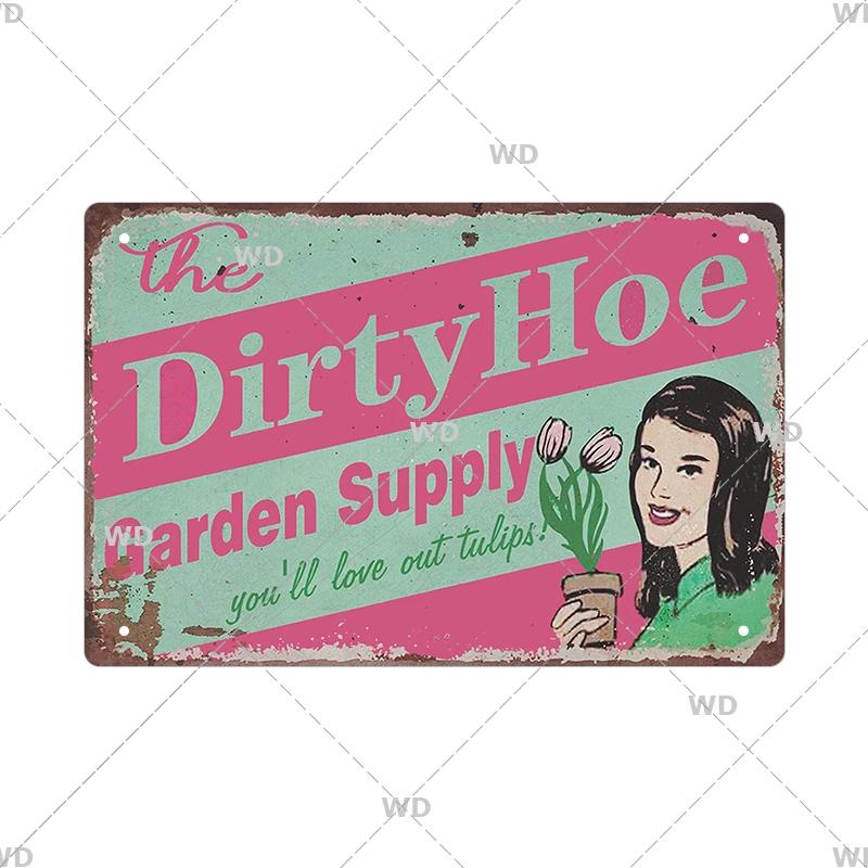 Tin Sign Garden Hoeing Aint Easy Flower Plant Sign Decor Funny Slogans Born with Plants Retro Look Metal Poster FarmhouseSign