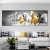 Животное семь бегущих лошадей золотой холст живопись черно-белые постеры и принты настенные художественные фотографии домашний декор без рамки