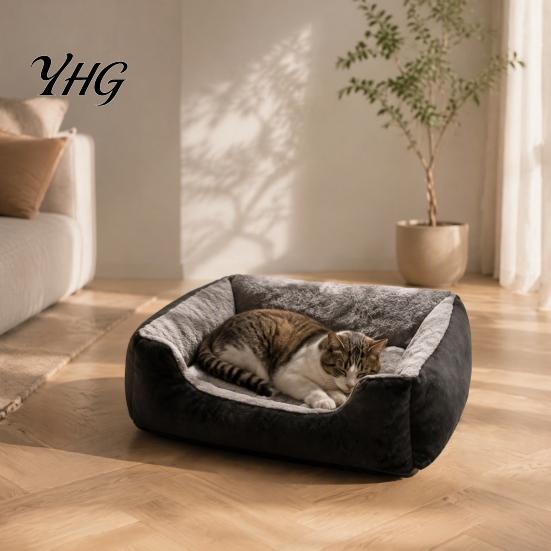 Machine Washable Pet Bed Rectangular Plush Cat Bed, Cozy Lounge Anti-slip Bottom, Soft Kitten for Sleeping Couch Indoor Cats Small Dogs Puppies