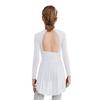 Girls Lyrical Dance Dress Mock Neck Long Sleeve Cutout Back Side Split Sheer Mesh Ruched Leotards