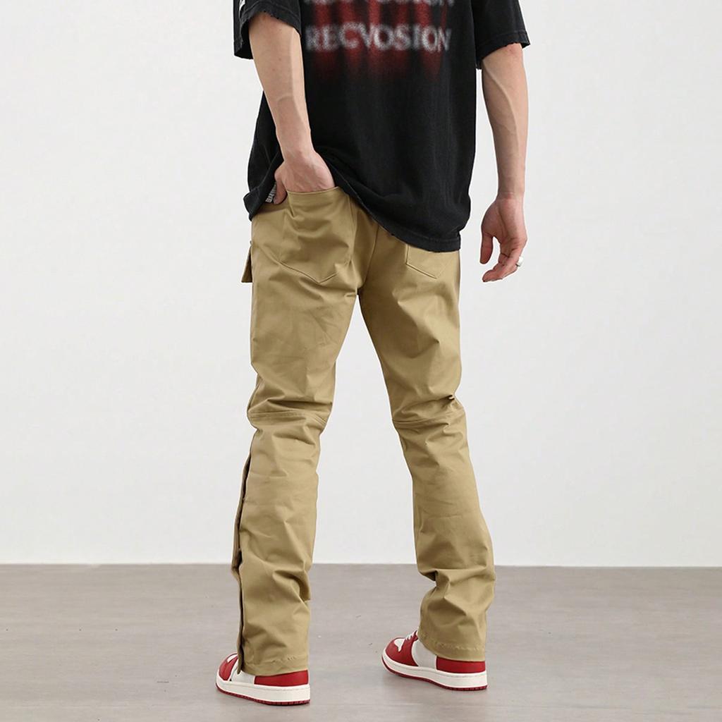 Мужские однотонные брюки прямого кроя в стиле ретро с широкими штанинами, мужские повседневные модные брюки с несколькими карманами