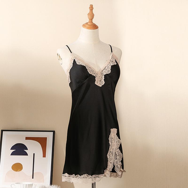 Женский банный халат с кружевной отделкой, ночная рубашка с подтяжками, комплект из двух предметов, сексуальный мини-халат из вискозы, свободная повседневная домашняя одежда