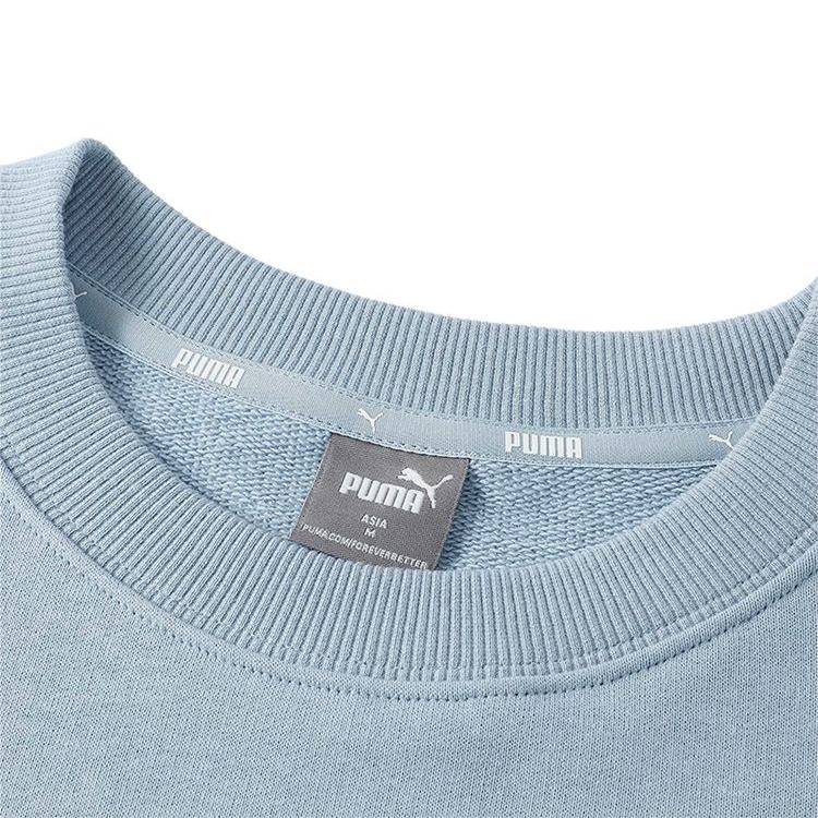 Puma Спортивная серия Lifestyle, однотонная повседневная теплая свободная толстовка с круглым вырезом и длинным рукавом, женская толстовка светло-голубого цвета 686392-79