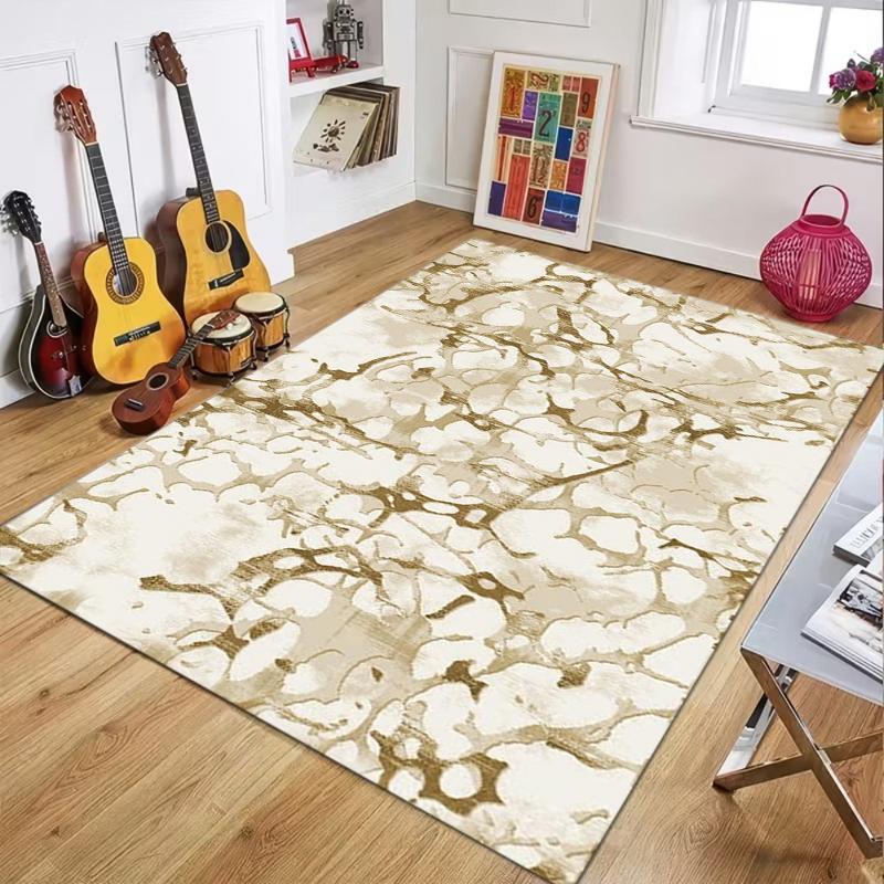 Abstract Marble Pattern Area Rug Contemporary Gray Gold Vein Non Slip Floor Mat for Living Room Bedroom Office Home Decoration