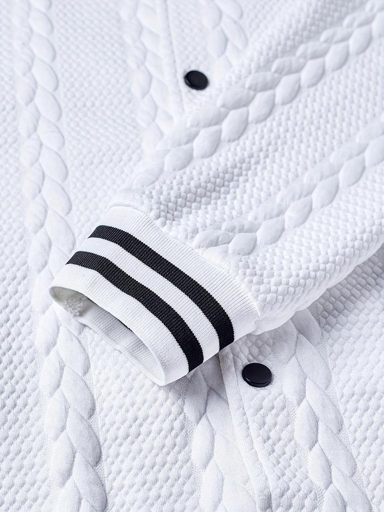 Мужская повседневная куртка для трансграничной торговли 2025: Осень/Зима, Жаккард "Колос пшеницы", Контрастная ребристая длинная sleeves