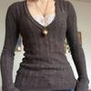 Women's Autumn and Winter V-neck Low-cut Sexy Temperament Thin Bottoming Knitwear