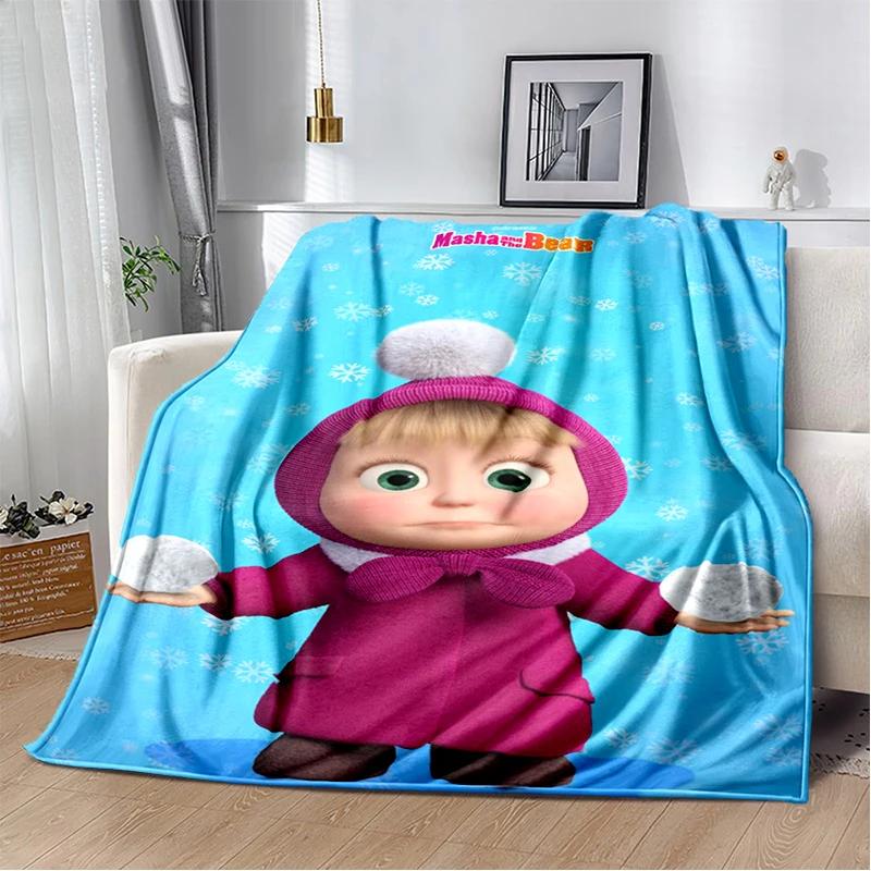 3D М-Маша и Б-Медведь Рождественский Мультфильм Мягкий Плюшевый Плед, Фланелевый Плед Накидка для Гостиной Спальни Кровати Дивана Покрывало