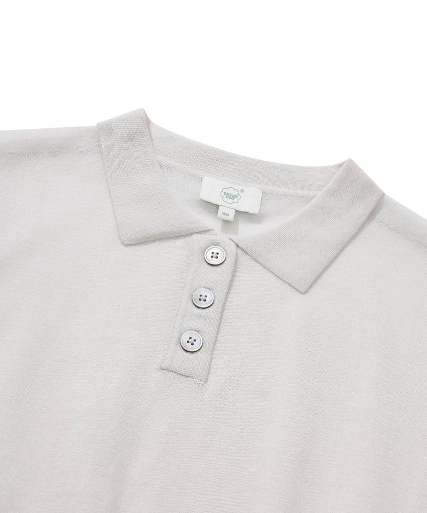 COVERNAT WOMAN Sheer Collar Crop Half Knit Light Gray