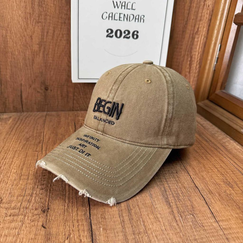 American retro worn edge cap, early autumn three-dimensional embroidery soft top hat, male and female couples commuting travel baseball cap