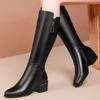 Women's Knee-High Boots Classics Modern Boots Women Sewing Round Toe Low Heel Back Zip Shoes Women