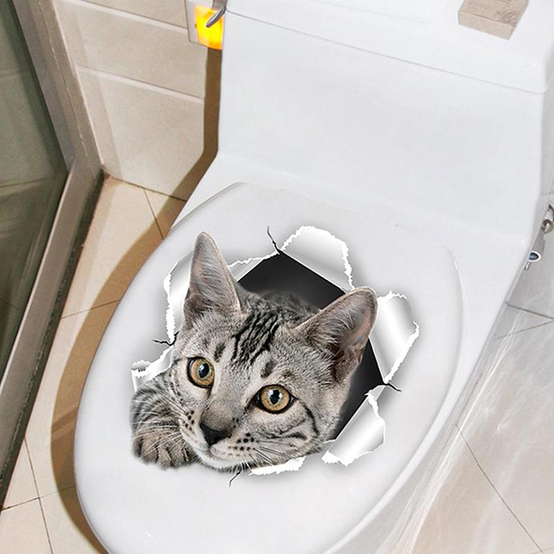 Смешные 3D наклейки на сиденье унитаза с котенком, водонепроницаемые наклейки для туалета с животными, декор для ванной комнаты и туалета