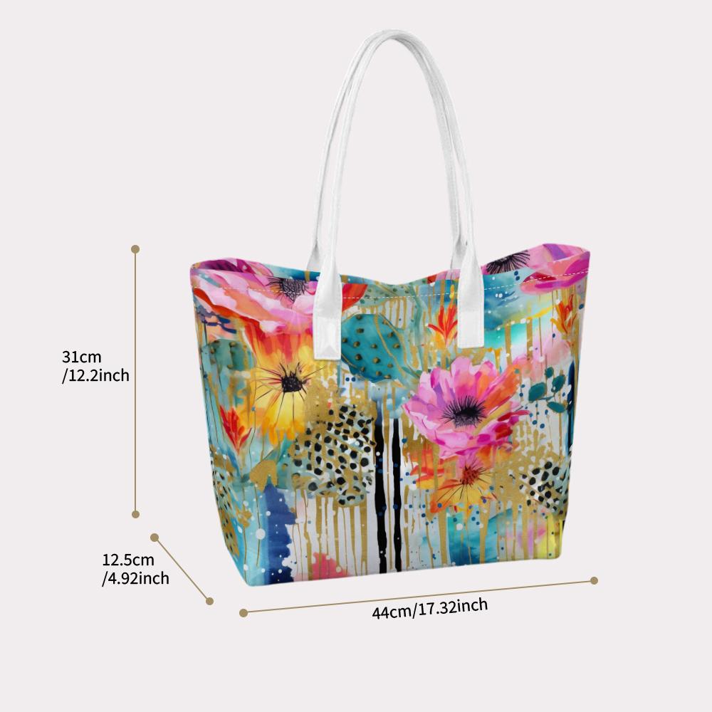 Artistic Floral Printed Fashion Shoulder Daily Tote Bag for Women Casual Use