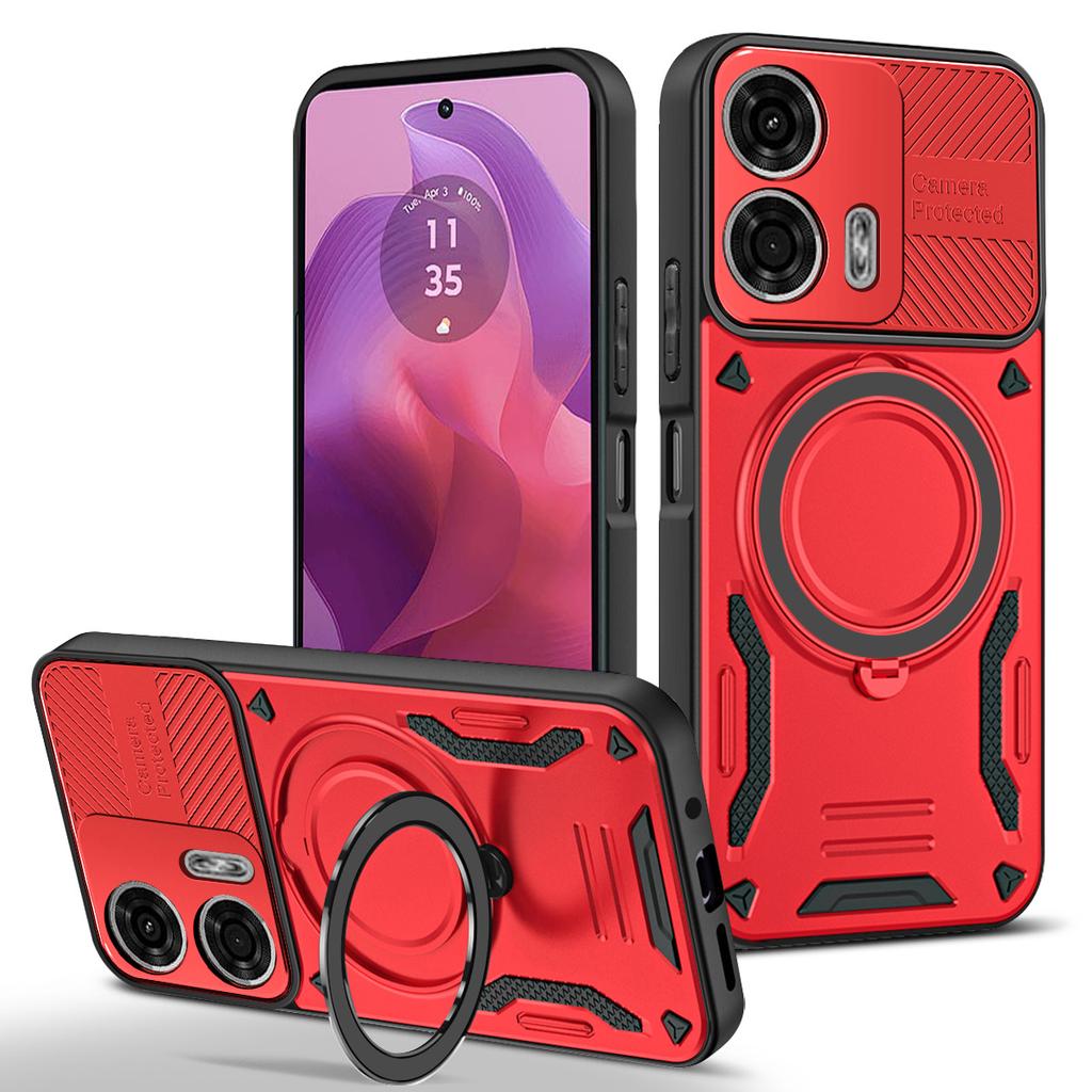 Магнитный чехол для Motorola Moto G04 4G / G24 4G, противоударная задняя крышка телефона из ТПУ + ПК с подставкой