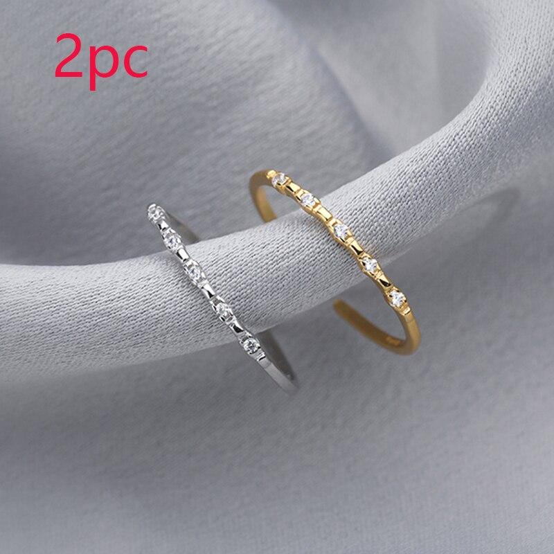 Новый регулируемый комплект колец из нержавеющей стали для женщин, простое тонкое открытое кольцо с блестящим цирконием, кольцо на указательный палец, банкетные украшения на день рождения