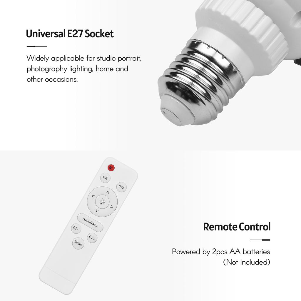 45W E27 LED Bulb Video Light Bi-color 3000K-6000K with Remote Control Wide Voltage AC110~235V for