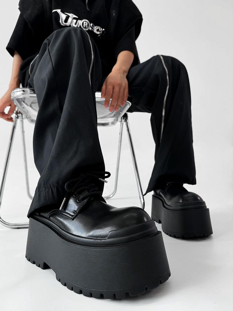 Fashion NEW 2024 Casual Design Men Same Platform Goth Punk Style Lace-up Big Head Muffin Bottom Subcultural Leather Shoes 10cm