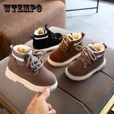 Детская зимняя обувь, детская теплая обувь на шнуровке для маленьких девочек и мальчиков, короткие ботильоны