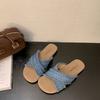 Super soft ethnic woven cross-belt flat-bottomed beach slippers outer wear 2025 new soft-bottomed seaside sandals women
