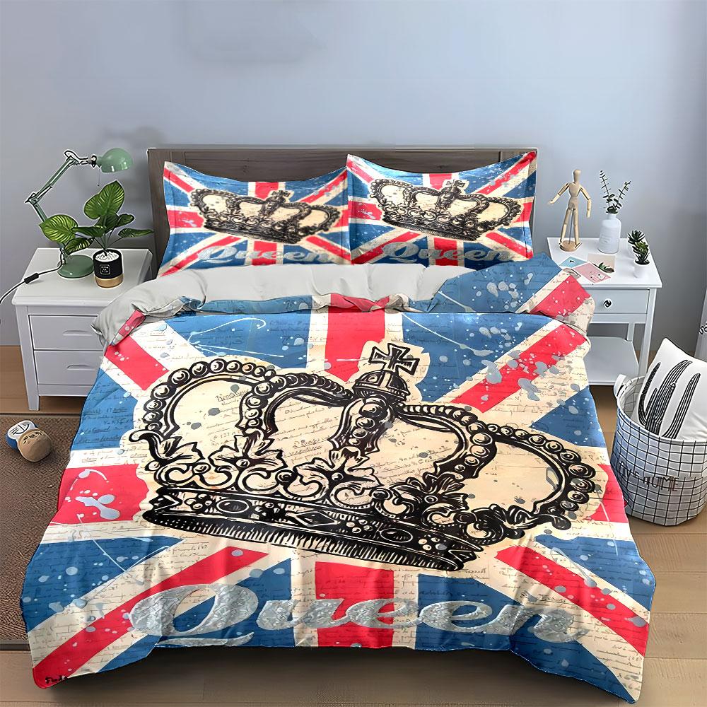 "Union Jack Crown Bedding Set" Bedding Duvet Cover Set Duvet Cover Pillowcases (1 * Duvet Cover 2 * Pillowcases, without duvet insert)