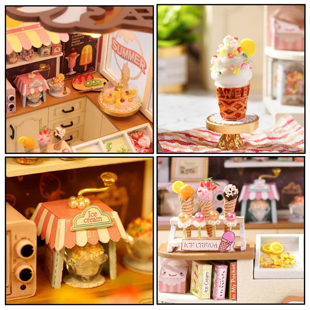CUTEROOM Dollhouse Kit, Miniature Handmade Set, Beginner's DIY Wooden Dollhouse Toy with Dustproof Cover and LED Light (H023)