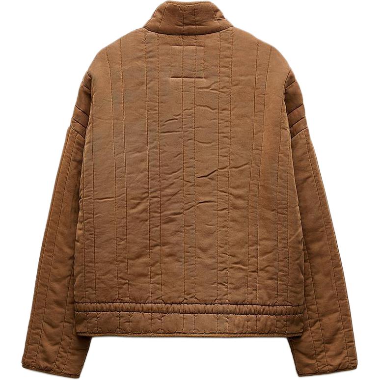 Zara Solid Color Stand Collar Drop Shoulder Long Sleeve Jacket Women Jackets Brown 4088048-732