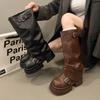 Модные женские зимние сапоги до колена в панк-стиле, модные с ремешком и пряжкой, на платформе, увеличивающие рост, длинные ботильоны Zapatos De Mujer