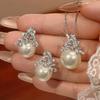 Pearl Set, Stud Earrings, Necklace, Flowery Female, Sweet, Versatile And Elegant