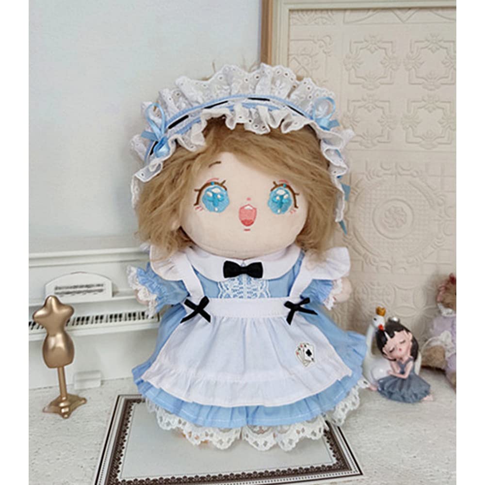 Niannyyhouse 20 см Плюшевая игрушка Алиса в костюме горничной с хлопковой кукольной одеждой, головным убором, платьем, фартуком, (синий)