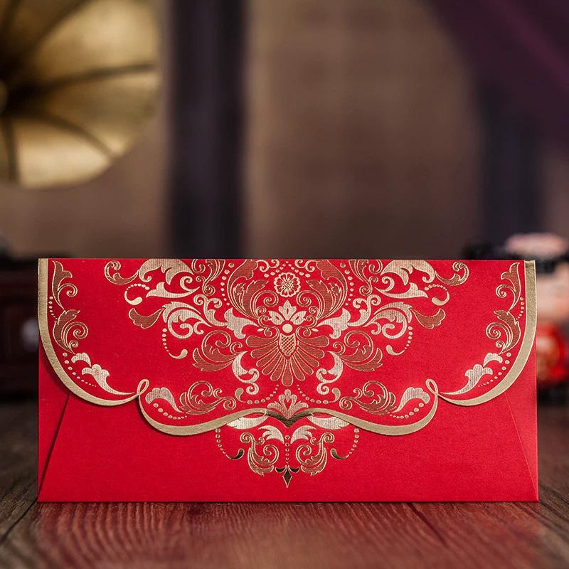 1 шт. Мешочек с деньгами прямоугольный лазерная гравировка новогодние красные конверты свадьба полый тисненый 3D