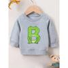 Cute Frog Print Green Letter B Design | Comfortable And Easy Crew Neck Hoodie For 0-3 Year Old Baby Girls, Long Sleeve