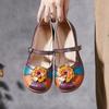 Vintage Flower Colour Wedges Sandals Genuine Leather Handmade Ethnic Style Comfortable Women Shoes