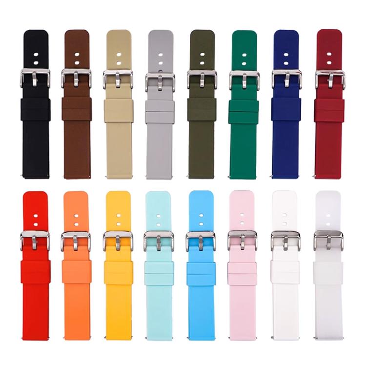 New Arrival 20mm Stainless Steel Silver Pin Buckle Solid Color Silicone Waterproof Watch Band