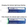 AA + AAA USB-аккумуляторы 1,5 В, 2800 мВтч Литий-ионный аккумулятор AA 1,5 В, 1110 мВтч литиевый аккумулятор AAA, быстрая зарядка через USB