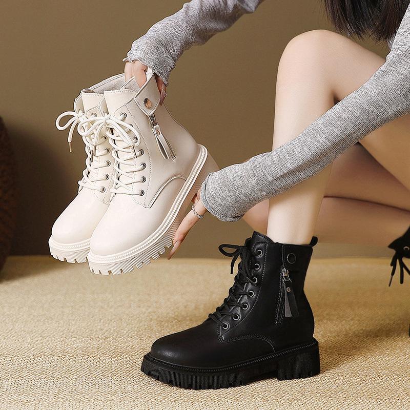 Женские бархатные ботинки Мартин в британском стиле, новые осенне-зимние кожаные ботинки на шнуровке на толстой подошве, короткие ботинки, красивые ботинки-локомотивы