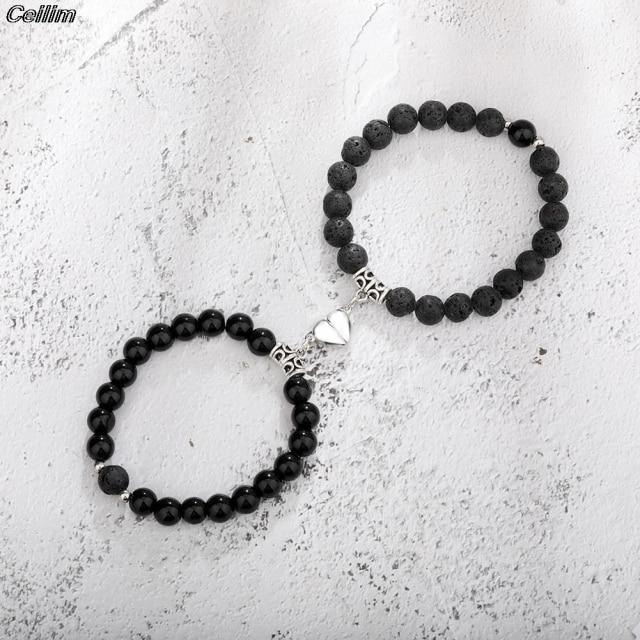 2pcs /Set Heart Shaped Magnet Attraction Couple Bracelet Natural Stone Distance Paired Bracelet Charm Jewelry Valentine Gift