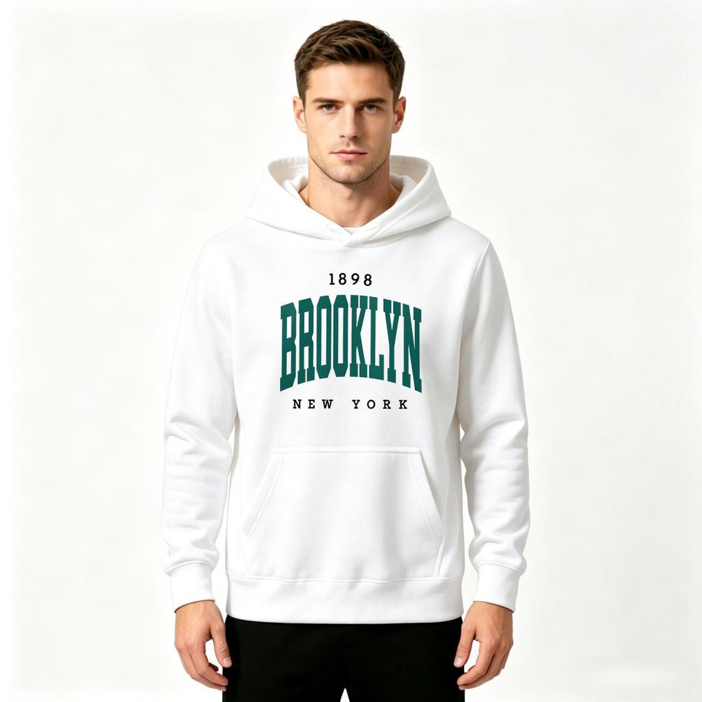 Men Brooklyn New York 1898 Print Pullover Hoodie Casual Long Sleeve Sweatshirt
