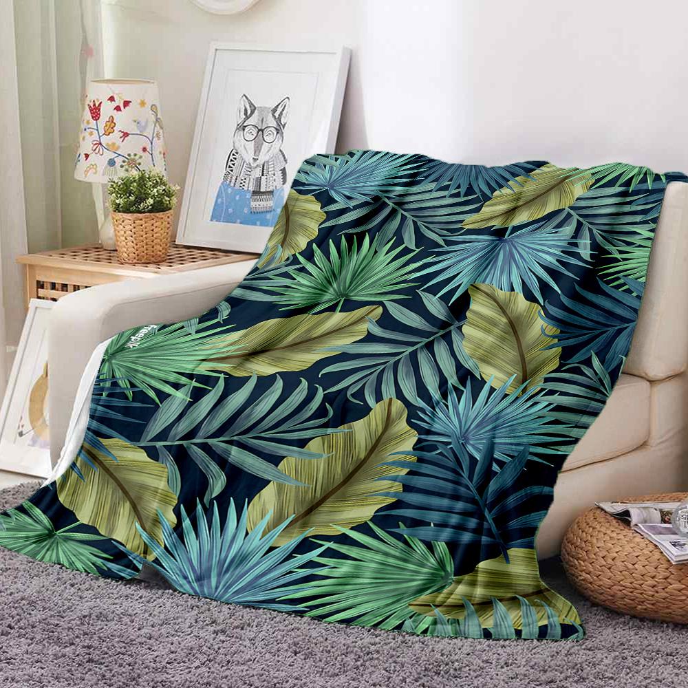 Tropical Leaves Flannel Blanket Throw Blanket Soft Warm Sofa Bed Camping home Decor Unique Christmas Gift C9261027