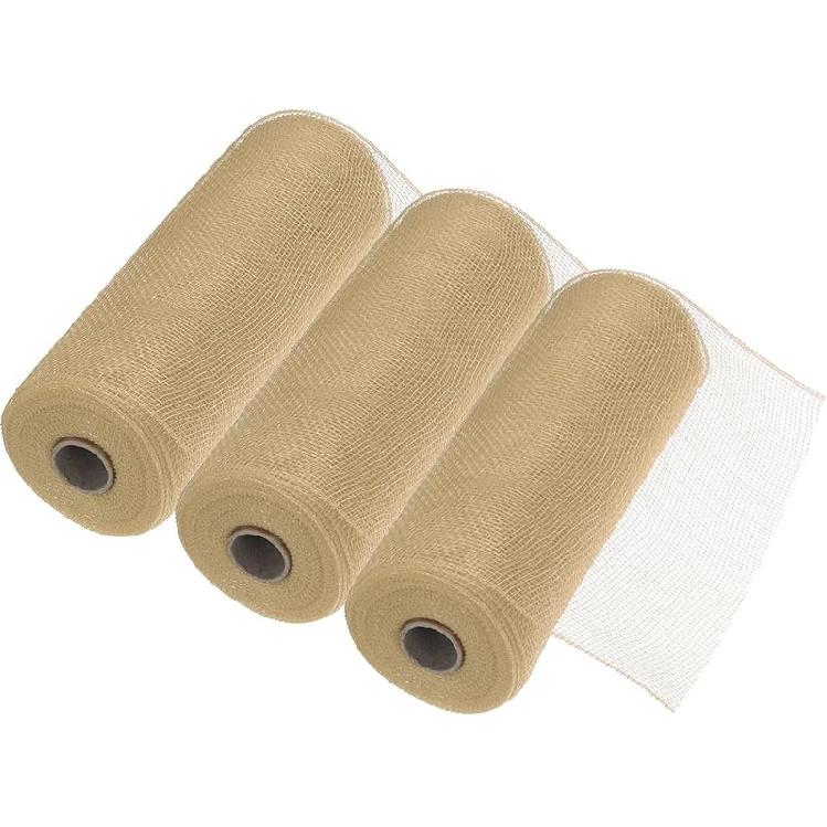 MECCANIXITY 3pcs 10 Inch Poly Burlap Mesh for Wreath, Decorative Mesh Fabric Ribbon 10 Yard for Fall Easter Christmas Flower Bow, Dark Green