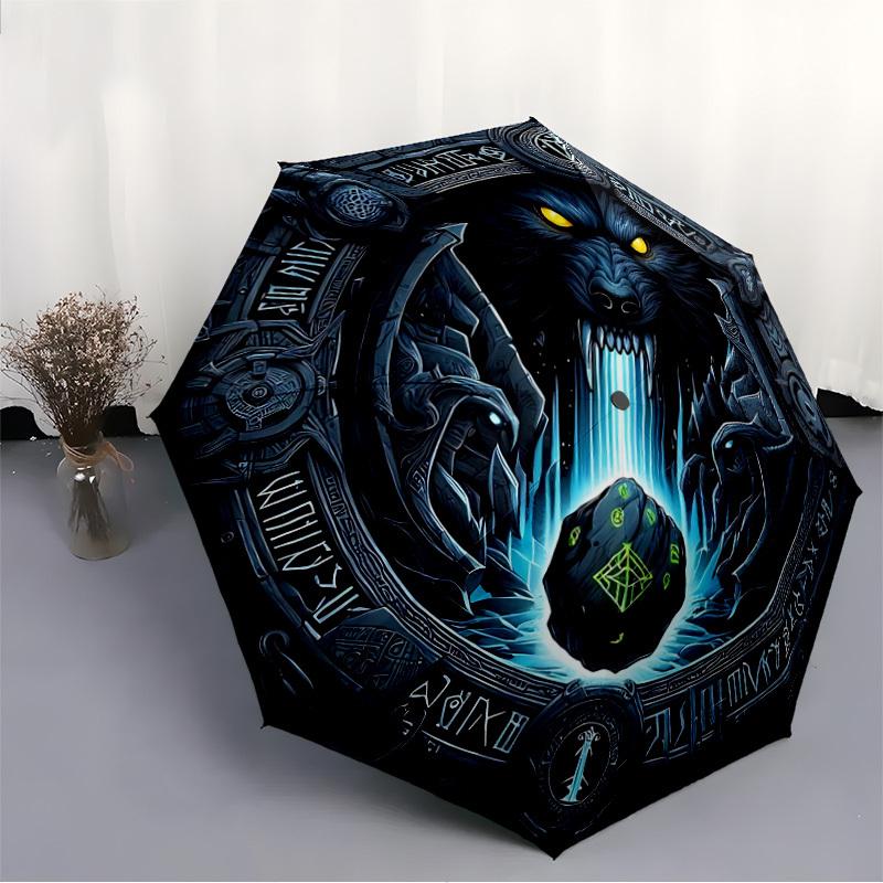 1pc Wolf Emblem Folding Umbrella | Elegant Design, Fashionable Accessory, Durable Construction, Sturdy Ribs yy251107046