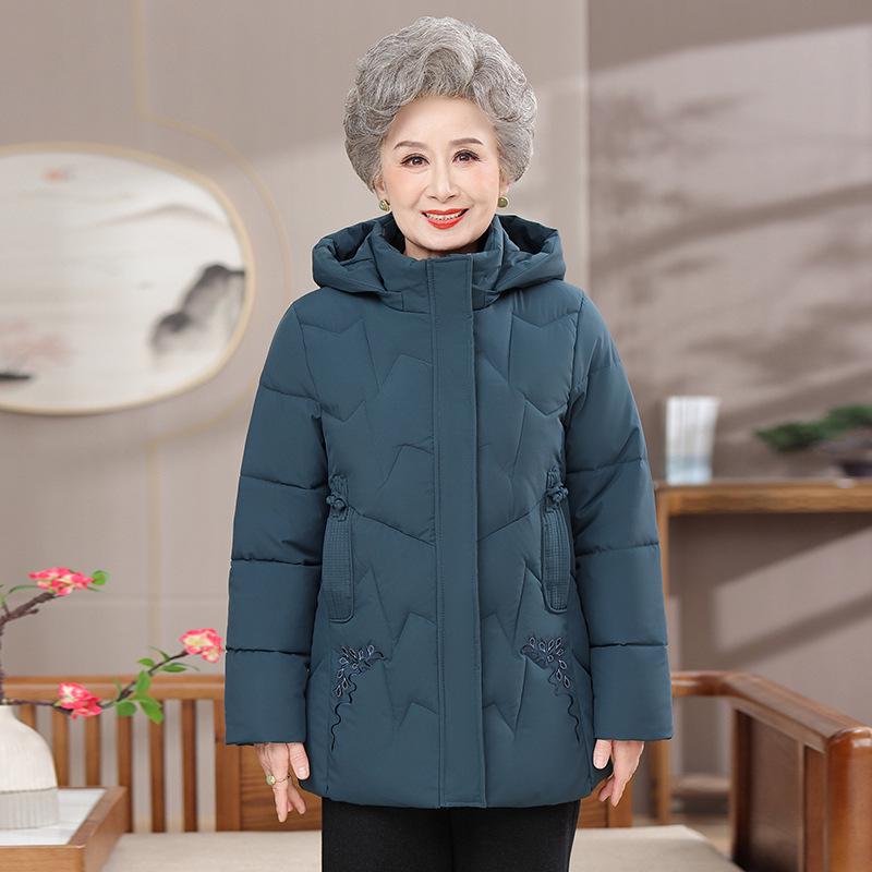Новая стильная хлопковая зимняя куртка с капюшоном для 70-летней мамы: Толстый, теплый и стеганый для женщин среднего и пожилого возраста