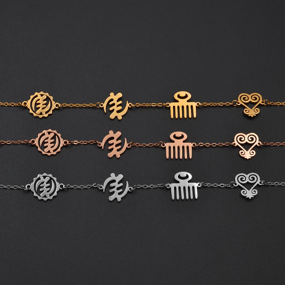 Anniyo 17CM+4CM African Ancient Symbols Gye Ancient Egypt Africa Charm Bracelets Women Stainless Steel Jewelry #538362
