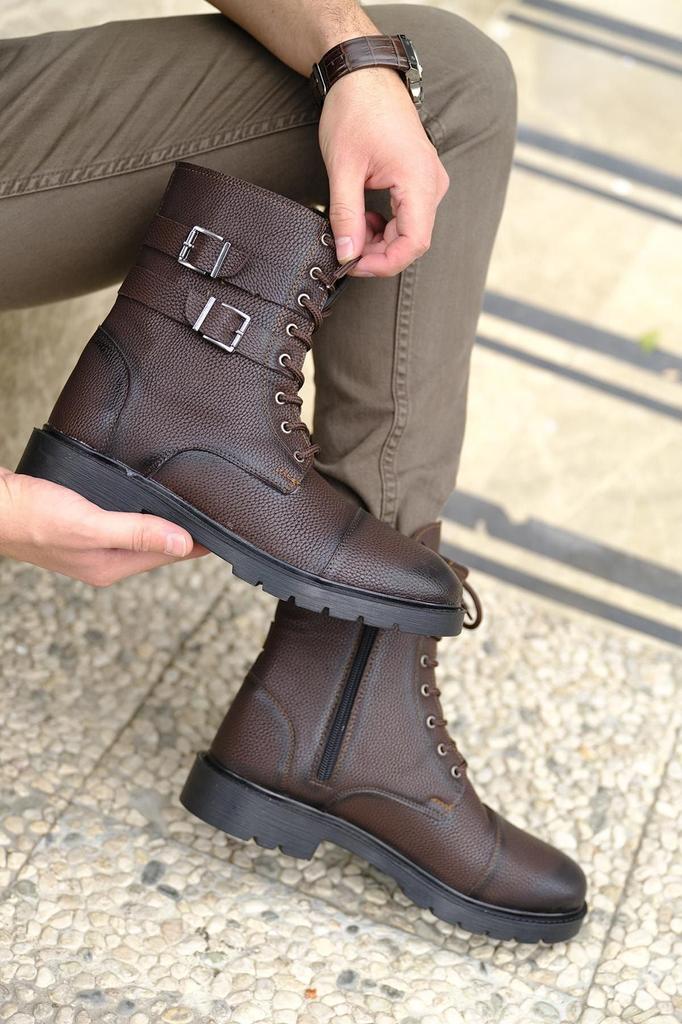 Men's Fashion Faux Leather Flat Heeled Bootie Falcn Benny Double Buckle Belted Boots Boots Shoes