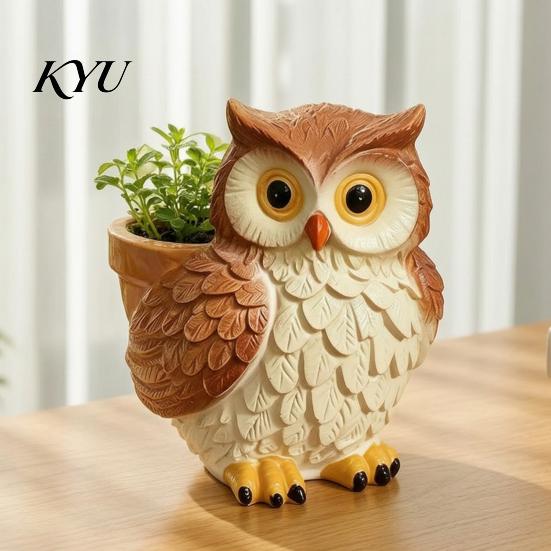 Small Terrace Decor Cute Cartoon Owl Planter, Resin Planter Pot, Decorative Vivid Bird Shape Pot Plant for Succulents, Indoor Garden Balcony