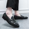 Loafers Shoes Men PU Splice Stone Pattern Double Buckle Decoration Low Heel Business Casual Shoes Classic Banquet Men Shoes