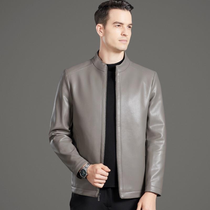 Кожаная куртка мужская осенне-зимняя пуховая куртка из овчины для пап среднего возраста, мужская повседневная кожаная куртка