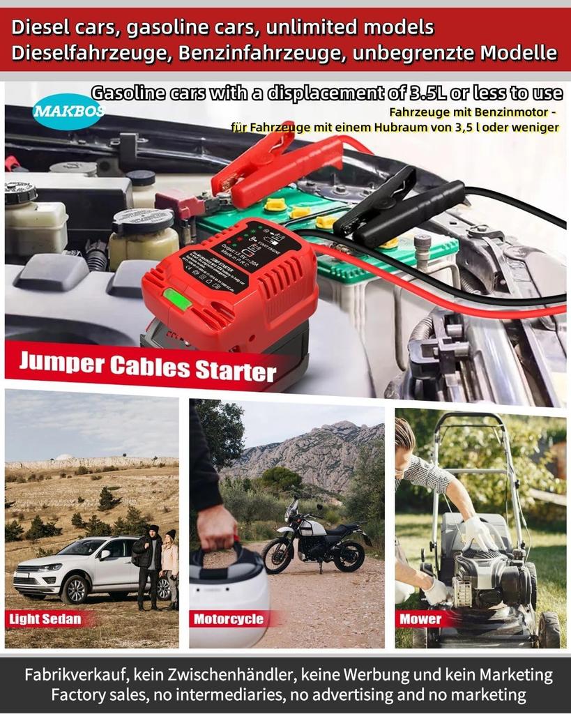 Адаптер для пускового устройства для аккумуляторов 18 В M18, портативные пусковые кабели 12 В (Батарея в комплект не входит)