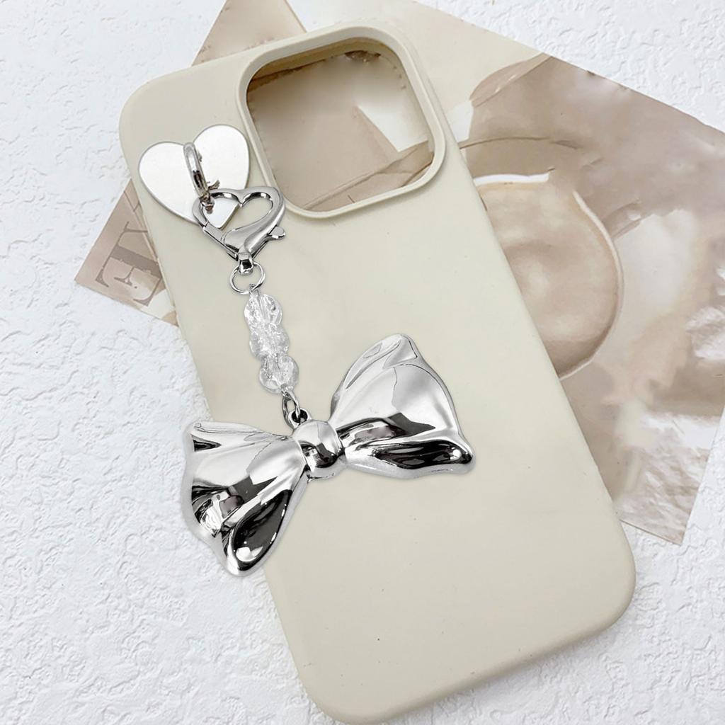Sweet Lovely Silvery Bowknot Bead Keychains Pendant Hangings Ornament Keyring Backpack Decoration for Women Girls