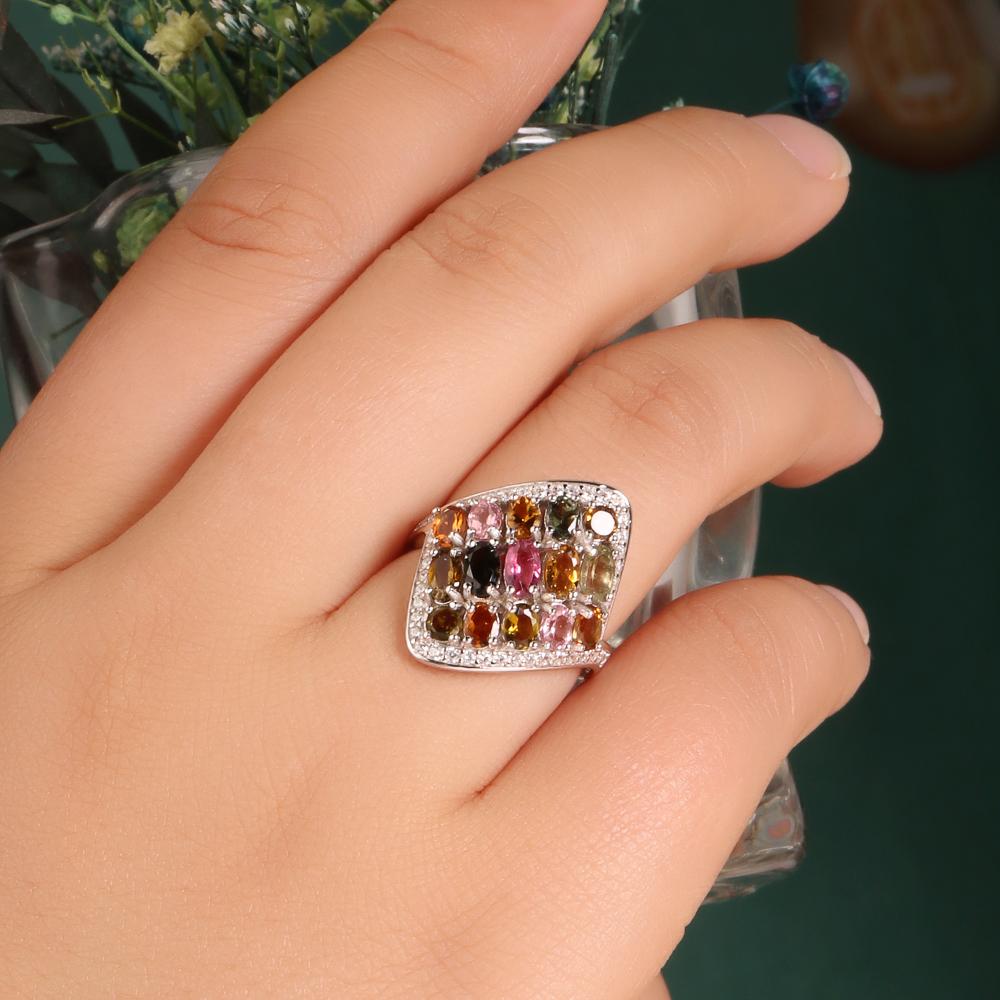 Роскошное кольцо из стерлингового серебра 925 пробы с натуральным мульти-турмалином, женское изящное ювелирное изделие, подарок для вечеринки