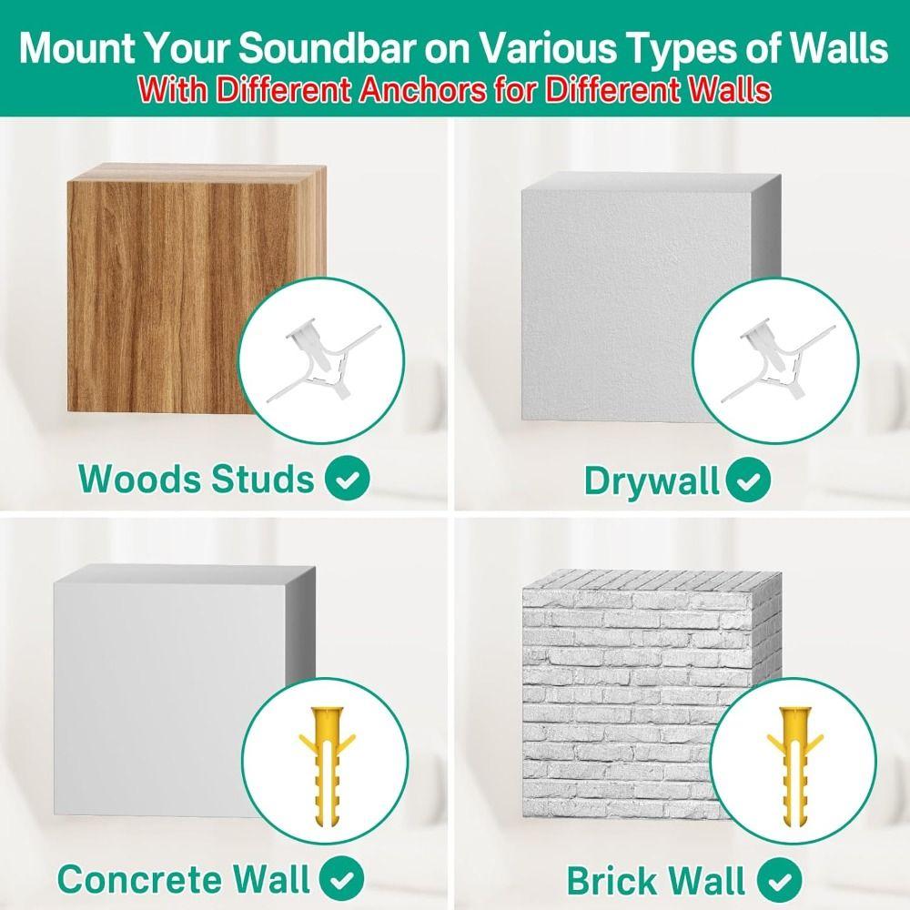 2pcs Metal Sound Bar Mounts Anti-Drop Sound Bar Shelf Speaker Wall Bracket for Samsung/Sony/LG